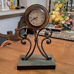 Antique Look Vintage Clock Very Heavy Wrought Iron W/Scroll Design Has Quartz Clock Works Great