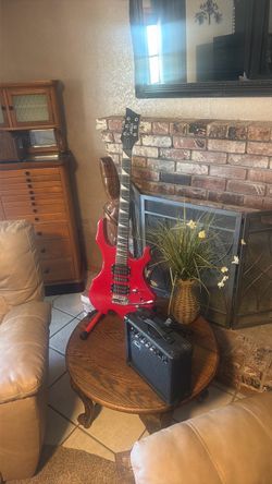 Riveting Red burning fire Electric Guitar with practice Amplifier