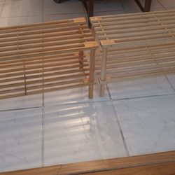 Pair Of 2 2-tier Natural Wood Shoe Storage Organizers