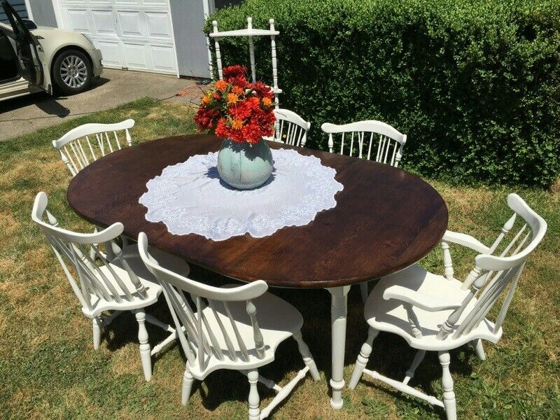 R. Veal & Son Flint Ridge Maple Table with 2 Leaves & 6 Chairs (Made in Albany Oregon) Bonus matching corner shelf