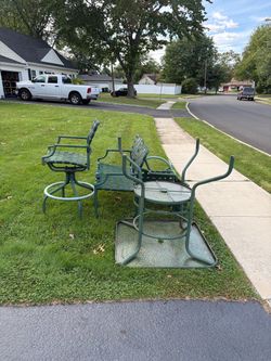 Glass top table and 2 bar height chairs and 1 2-seater