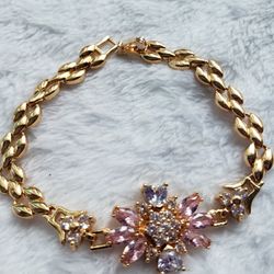 Gold With White And Pink Stone Bracelet 