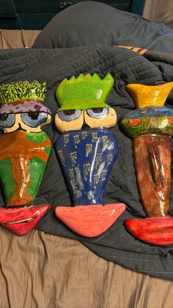 Set of 3 Hand-Painted Folk Art Face Masks
