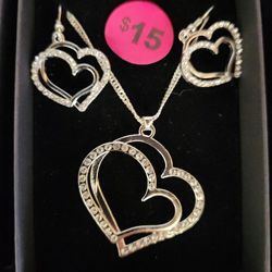 Double Heart Necklace And Earring Set