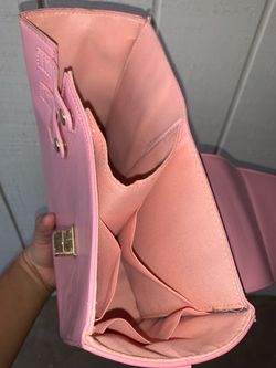 Pink Structured Handbag with Gold Clasp