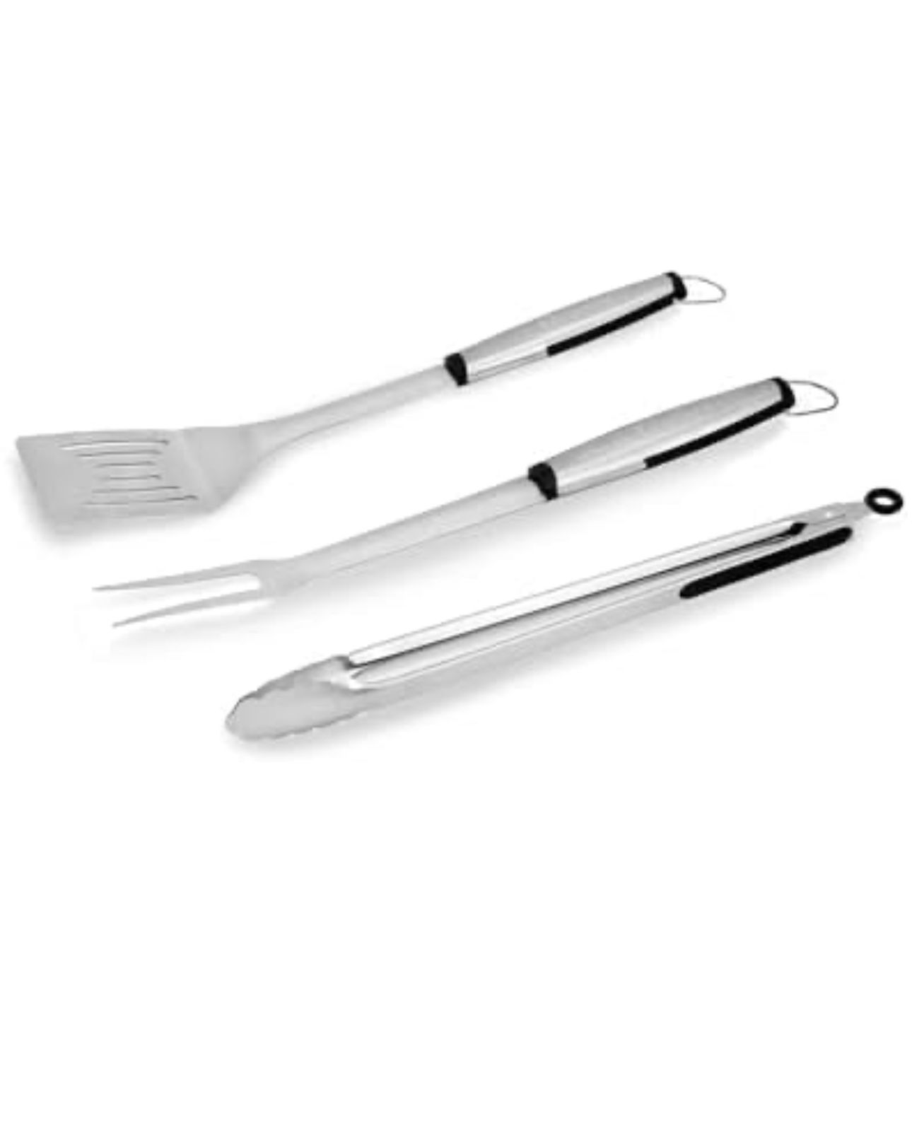 3-Piece BBQ Stainless Steel Grill Tool Set, Includes Tongs, Fork, and Spatula