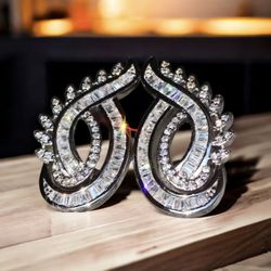 selling Silver White Sapphire Circular Style Stud Earrings [EAR05]