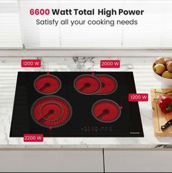 30 in. Built-in Radiant Electric Cooktop Ceramic Glass in Black with 4 Elements