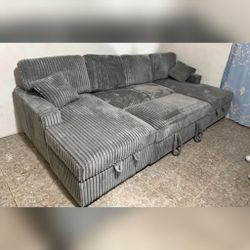 Smoke corduroy 3-Piece Convertible Sectional
Sleeper Sofa & 2 Chaise Storage
