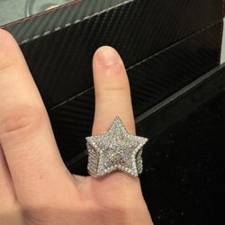 Iced out Star Ring- Moissanite  ( passes dimond tester ) made for pinky size 7 