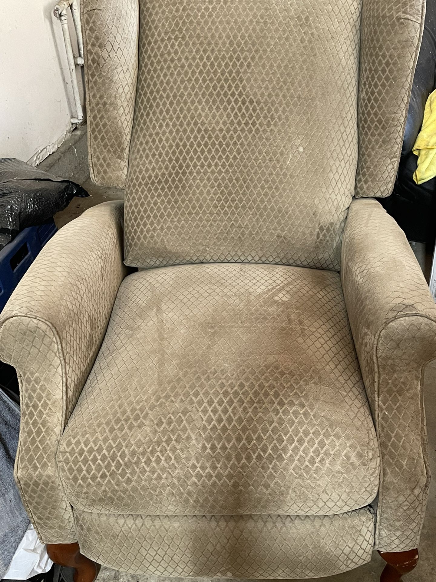 Vintage Velour Taupe Reclining Chair In Great Condition Still Works Perfectly 