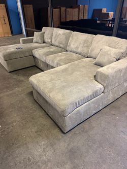 🛋️ New Gray U-Shaped Corduroy Sectional Sofa Couch $10 Down