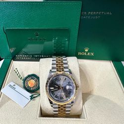 Rolex Datejust 126333 Wimbledon Yellow Gold Stainless Steel Slate Dial Jubilee