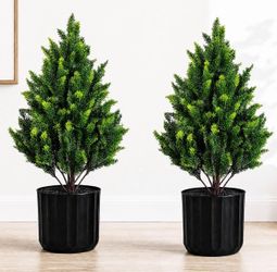 (D-29) 24-inch Artificial Cypress (2 Packs) - UV-Resistant Artificial Shrub with Pot, Suitable for Outdoor and Indoor use, Front Porch, Garden Decorat