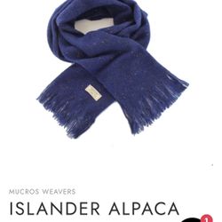 Mucros Weavers Scarf Alpaca Wool Blend Blue Fringe, Made In Ireland; NWT