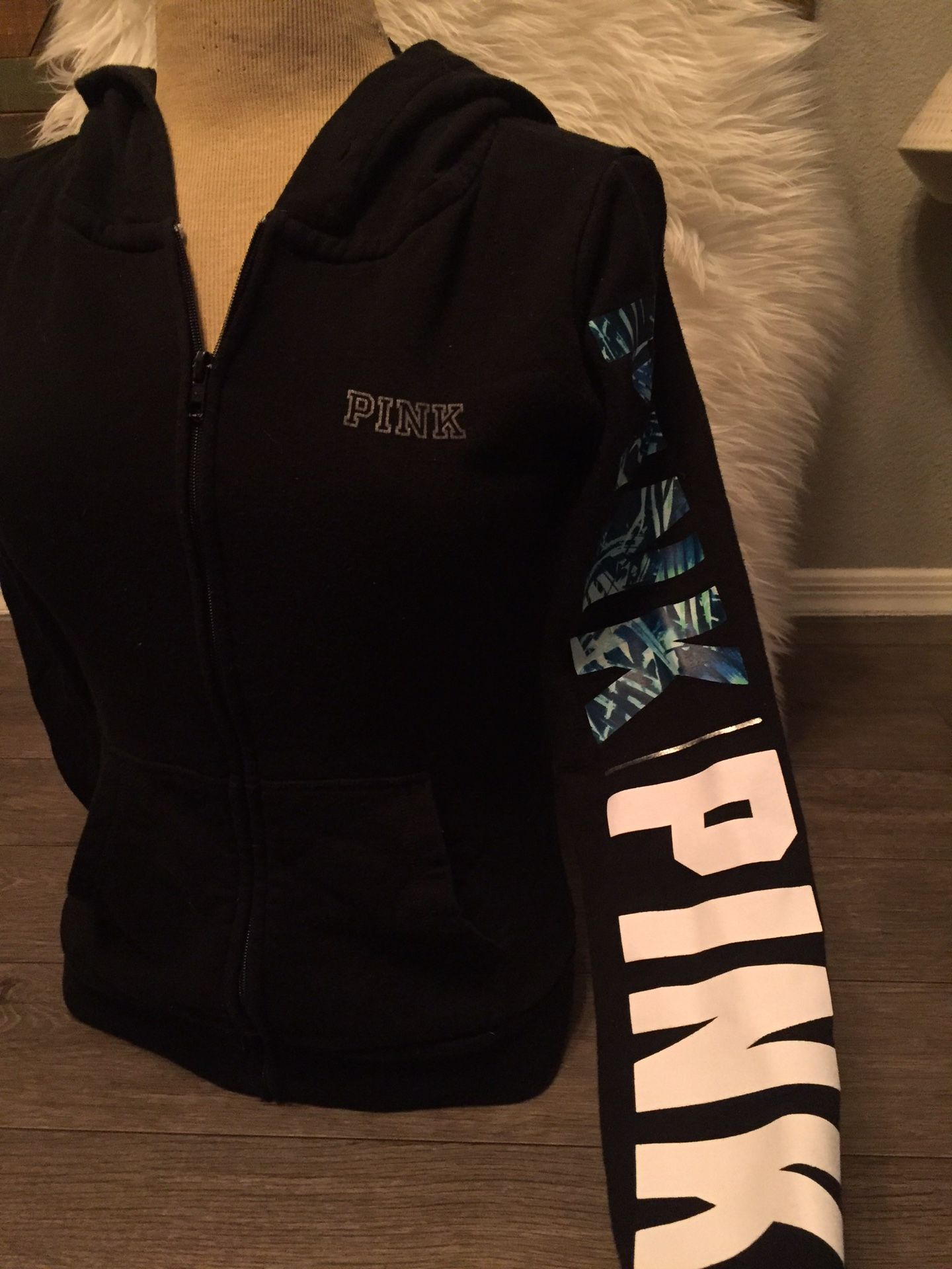 VS Pink Black Hoodie, Size Small