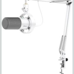 FIFINE K688 Podcast Microphone Kit, USB/XLR Dynamic Microphone with Boom Arm for PC/XLR Mixer, Gaming Mic with Mute Button, Headphone Jack for Vocal, 