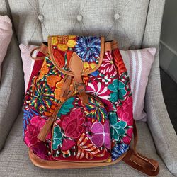 Mexican Embroidered leather backpack