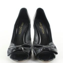 Louis Vuitton Patent Leather Motif Peep Toe Heels Size 8