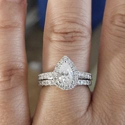 1 3/4 CT. Lab Grown White Diamond 10K White Gold Pear Side Stone Halo Bridal Set