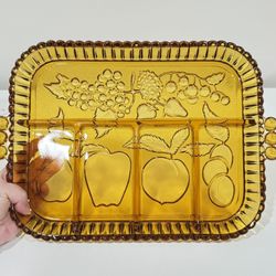 Vintage Indiana Glass Amber Divided Relish / Serving Dish