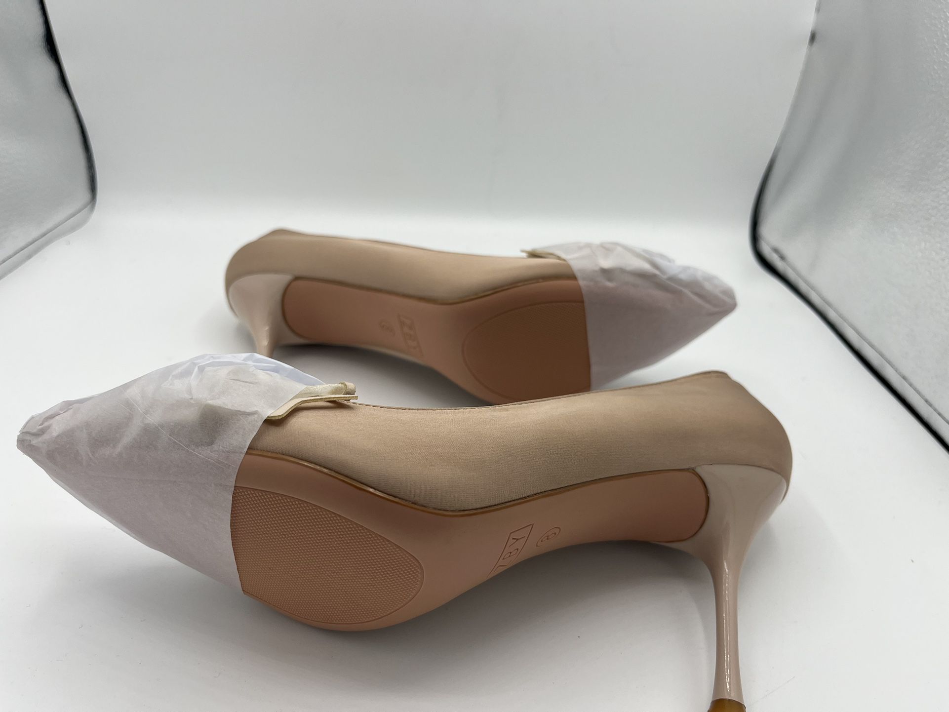 Coutgo Women's Pointed Toe Stiletto Satin Shoes Khaki Color Size 8