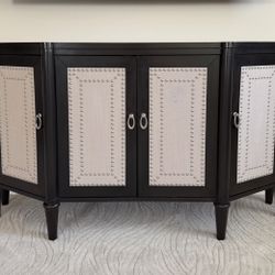 Madison Park 4-Door Wood TV Stand – Dark Brown – Nailhead Design – Very Good Condition