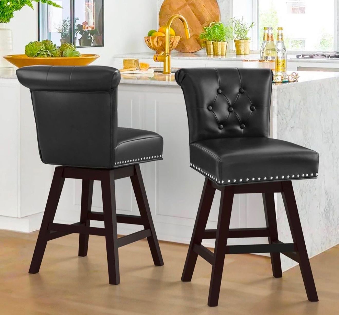 Counter Height Bar Stools Set of 2, 26 Inch Swivel Bar Stool with Back