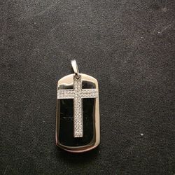 Silver Dog Tag Cross Pendant