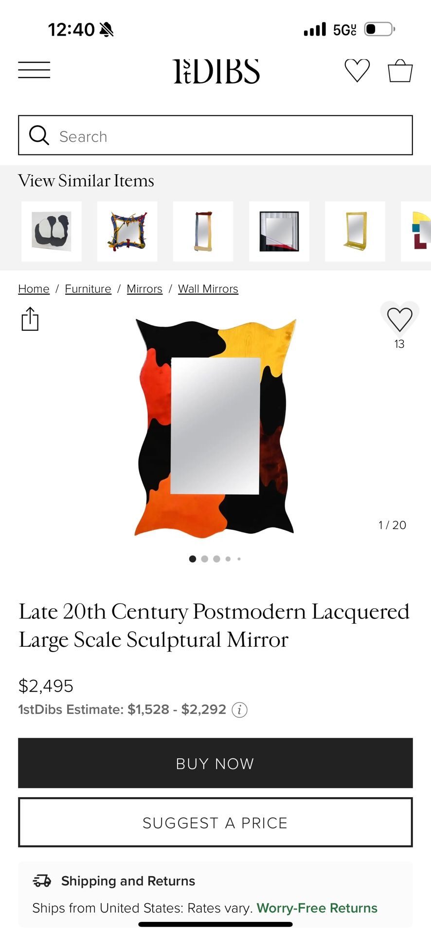 Late 20th Century Postmodern Lacquered Large Scale Sculptural Mirror