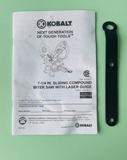 Kobalt 7-1/4" Sliding Compound Miter Saw with Laser Guide SM1950LW + Manual
