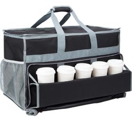 PACMAXI Insulated Food Delivery Bag XXL, 23''x14''x14'' Delivery Bag with Cups Holder, Food Delivery Bag Suitable for Delivery(Black)