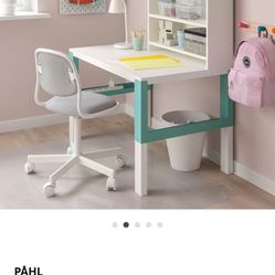 IKEA PÅHL Desk with Add-On Shelf + Matching Swivel Chair (Green & White)
