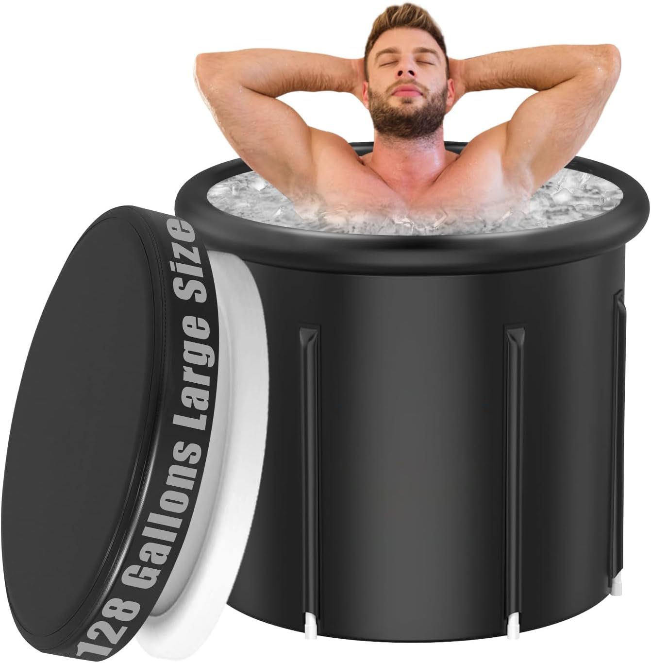 Cold Plunge Tub Inflatable Portable Ice Bath with Cover Black 128 Gallons PVC