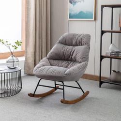 Gray Velvet Plush Rocking Chair [NEW] **Assembly Req