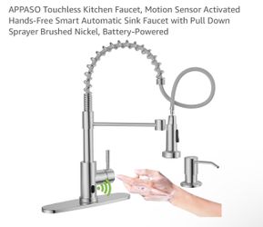 APPASO Touchless Kitchen Faucet, Motion Sensor Activated Hands-Free Smart Automatic Sink Faucet with Pull Down Sprayer Brushed Nickel, Battery-Powered