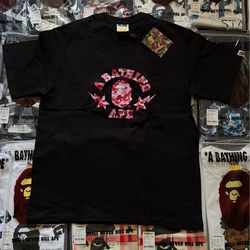 a bathing ape pink camo black T shirt
