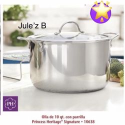 Princess House Olla Con Parrilla De 10 Qts Heritage Signature Nueva En Su Caja 