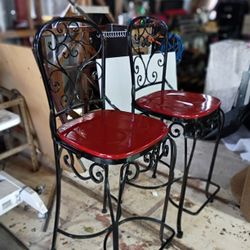 Bar height metal stools. With Wood Seats.
