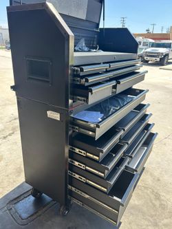 Husky Tool Storage 52 in W x 20 in. 15 drawers D Heavy Duty Rolling Tool Chest Combo in Matte Black
