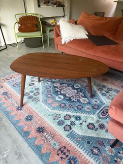 Mid-Century Style Oval Coffee Table – Walnut Finish