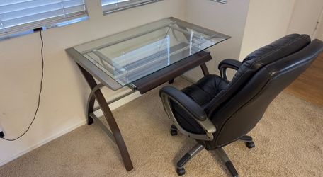 43x24x30  Black Executive Office Chair + Glass Top Computer Desk