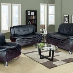 New Black Leather 3pc Sofa Set 