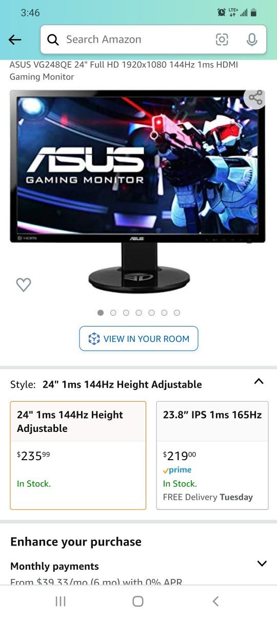 Asus Gaming Monitor VG248QE 1ms, 1080P