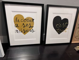 Pair Of Ampersand Studio Heart Art Prints With French Signed And Framed 