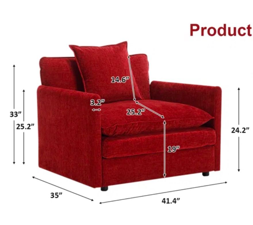 Single Sofa Couch,Comfy Oversized Accent Chair Deep Seat Lounge Chair Upholstered Armchair for Living Room Bedroom Office Apartment