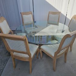 Dining Set 6 Chairs, Glass Table Top, REAL Wood