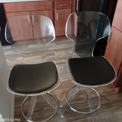 Two 1970's  Vintage Lucite & Chrome Swivel Bar Stools