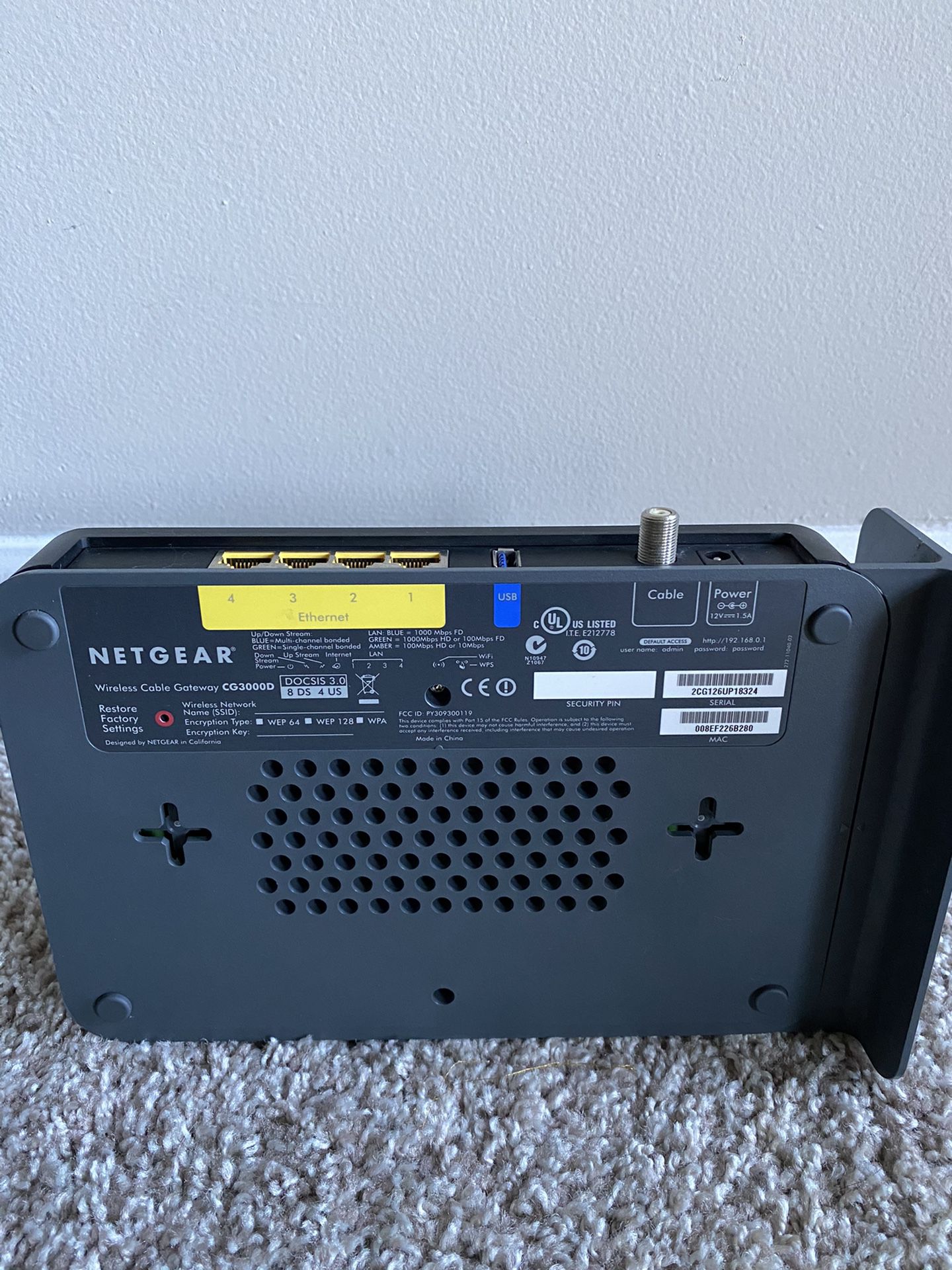 Netgear CG3000D wireless cable gateway for sale!