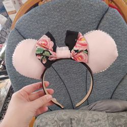 Handmade Pink And Black Floral Disney Ears